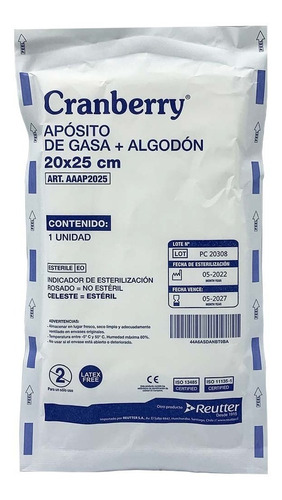 Apósito Gasa Tejida + Algodón 20x25cm Cranberry - 10 Unds
