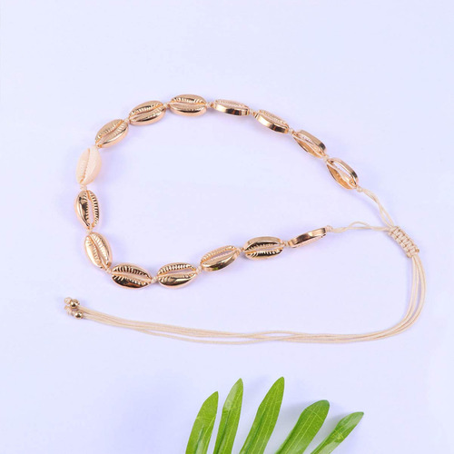 Juego De Collar Y Pulsera Conchas Doradas 2pcs Ajustable