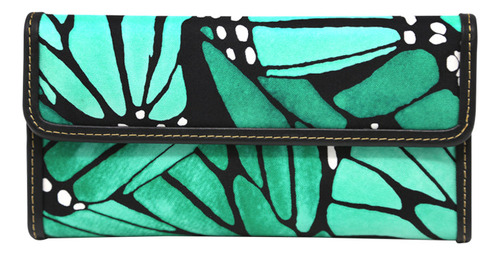 Cartera De Bolsillo Pineda Covalin Diseño Mariposa Macro Color Verde Esmeralda