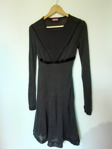 Vestido Manga Larga Superpuesto Color Gris, Mujer, Talla S