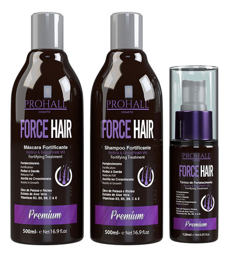 Kit Crescimento Capilar Force Hair Prohall 3 Produtos