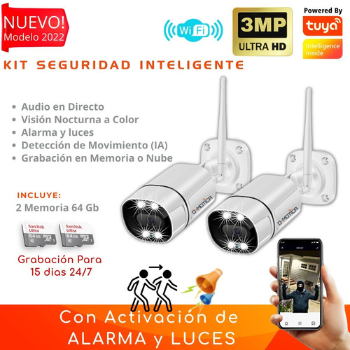 Imagen 1 de 9 de Kit 2 Cámaras Wifi Ultra Hd + Memoria-seguridad Inteligente