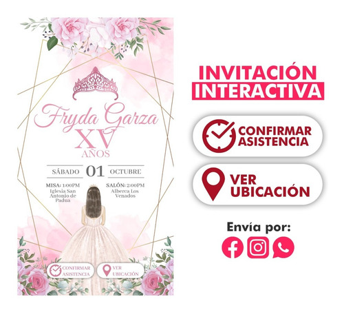 Invitación Digital Xv Años Colores Rosa Pastel 