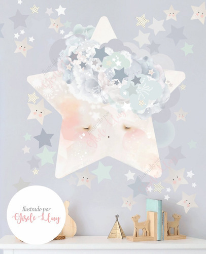 Vinilo Decorativo Infantil Estrella Con Flores Minimalista