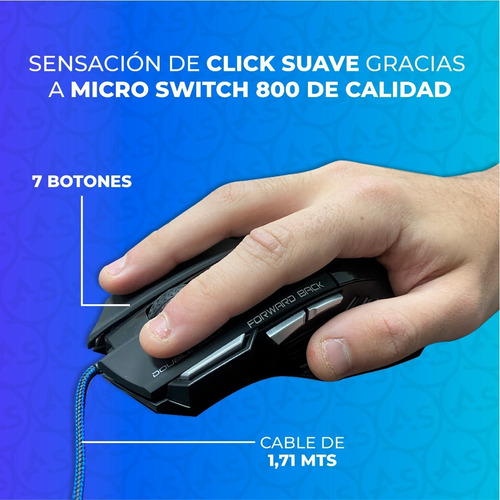 Imagen 5 de 10 de Mouse Gamer 7d Gaming Luces Led Rgb 7 Botones Usb Graduable