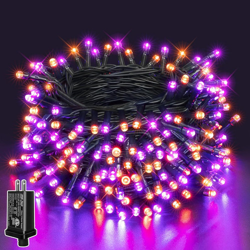 100 Led Luces De Halloween Naranja + Purpura Con 8 Modos Purpura Y Naranja