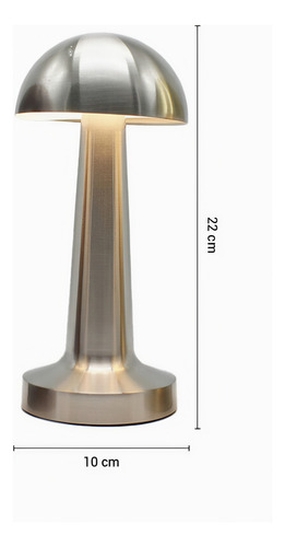 Lampara Velador Acero Hongo Luz Led Touch 3 Luces - 3 Tonos Plateado Plateado