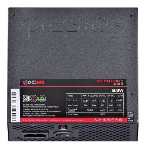 Fonte Pcyes 500w Electro V2 80 Plus White Pfc Ativo Atx