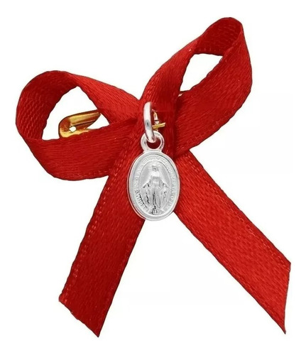 Medalla Bebe Virgen Milagrosa Plata 925 Cinta Roja