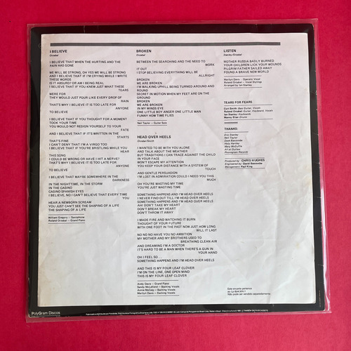 Tears For Fears - Song From The Big Chair (lp) Standart (Usado)