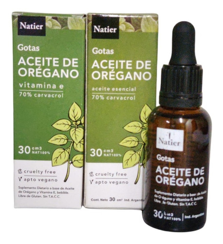 Pack 2 Aceite De Orégano Gotas E Apto Vegano Natier 30ml 