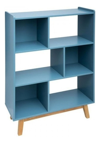 Vallarta Librero Estilo Moderno Color Azul Y 6 Módulos