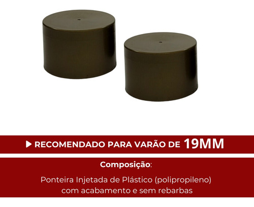 Par De Ponteiras Tampão Para Varão Simples De Cortina 19mm