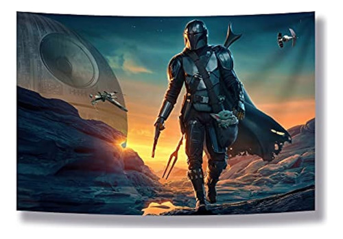 Suibian Tapestry Banner Star Wars Mandalorian Yoda Blue Deat