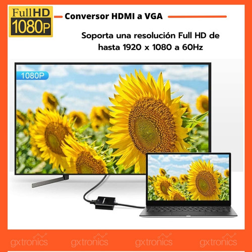 Imagen 4 de 5 de Cable Adaptador Hdmi A Vga Conversor Pc Tv Monitor + Audio