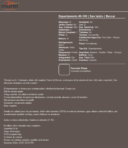 Departamento #0-100 - San Isidro - Beccar - #id 26784