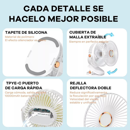 Ventilador De Pinza Escritorio Recargable Portatil Con Luz