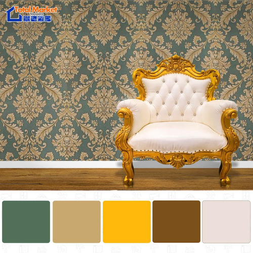 Papel Tapiz 3d Damasco Verde .53x10m Rinde 5.3m² Dorado
