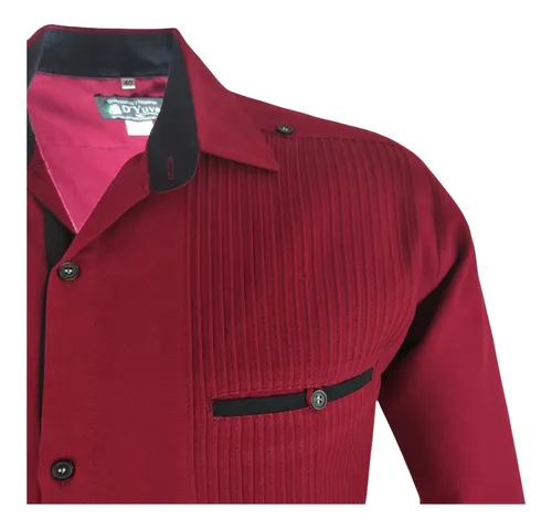 Guayabera Vino Manga Larga Yucateca Lino Flame. Bordado