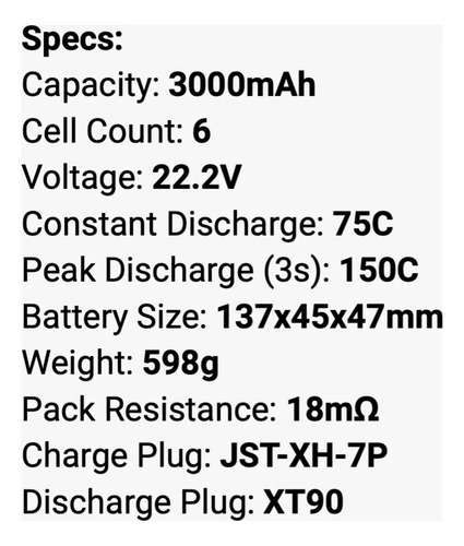 Bateria Lipo 3000mah 6s 75c 22.2v Xt90 Turnigy Rc Avion Heli