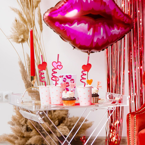 26 Popotes De San Valentín Reutilizables - Diseño Corazón Ro