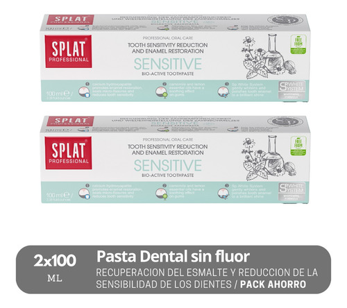 Pack 2 Pastas Dentales Splat Sensitive Sin Fluor 100ml