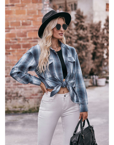 Camisa A Cuadros Holgada De Gran Tamaño De Moda Casual