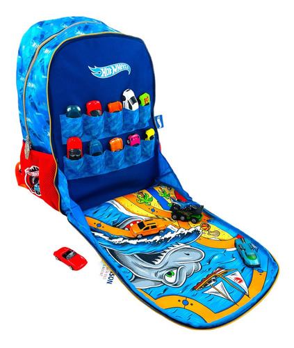 Mochila Hot Wheels Primaria Original Porta Carritos Chenson