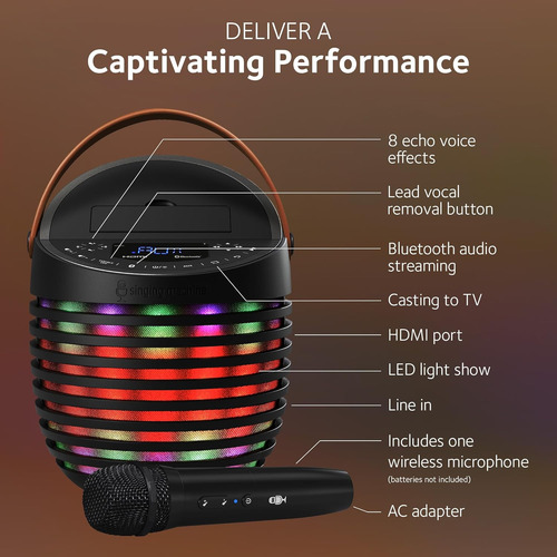 Karaoke Portátil Singing Machine Singcast One, Negro
