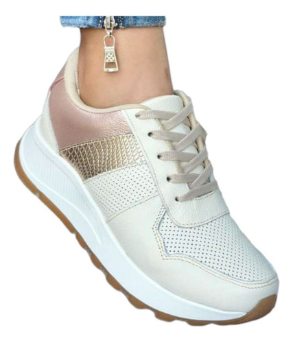 Tenis Bolichero Calzado Casual En Cuero Para Damas