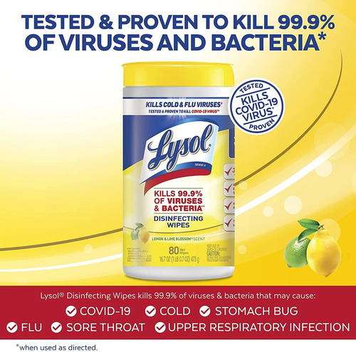 4 X Lysol 80 Toallitas Húmedas Desinfectantes Citrus