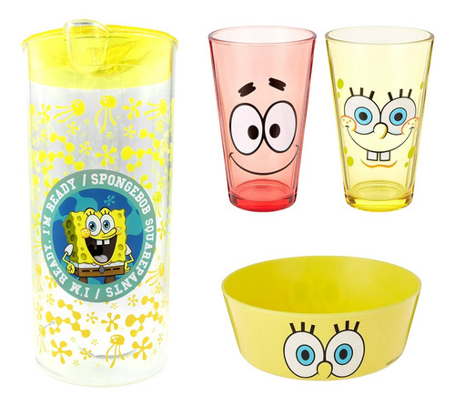 Set Bob Esponja Jarra Vasos Y Plato Original Nickelodeon