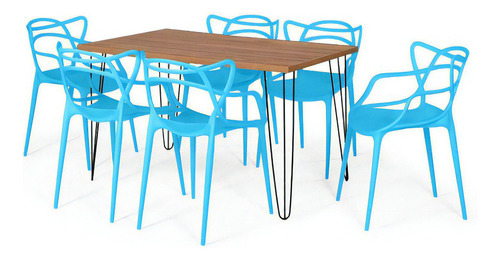 Mesa De Jantar Hairpin Natural 130x80cm + 6 Cadeiras Allegra