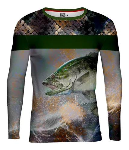 comprar Playera Jersey Manga Larga Pesca Verde Peces Escamas Mar