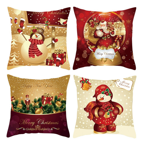 Funda De Almohada Decorativa Navideña De 45 X 45 Cm, 4 Unida