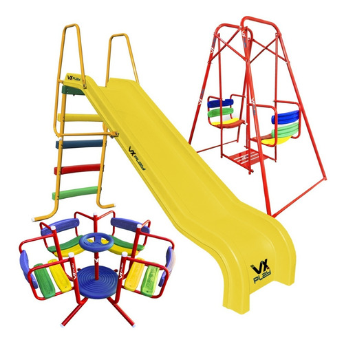 Combo Infantil Calesita + Tobogan 4 Escalones Pvc + Hamaca