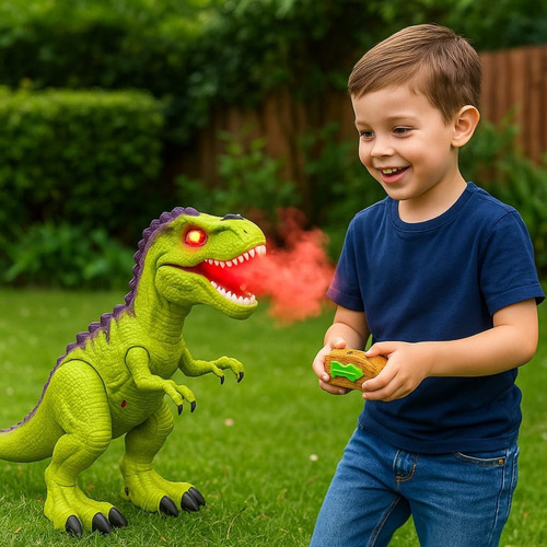 Brinquedo Dinossauro Rex Controle Remoto Anda Solta Fumaça