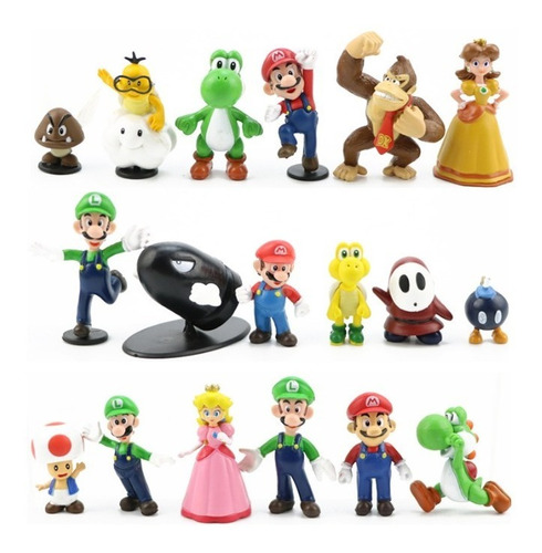 Set B De 18 Figuras Mario Bros Pvc No Articuladas (2-7 Cm)