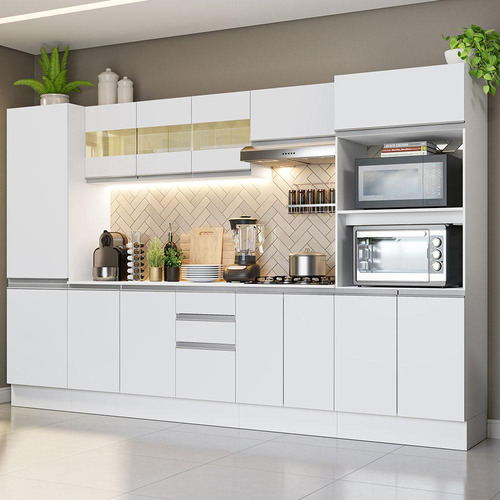Armário Cozinha Completa 100% Mdf 300 Cm Smart Madesa B01 Cor Branco