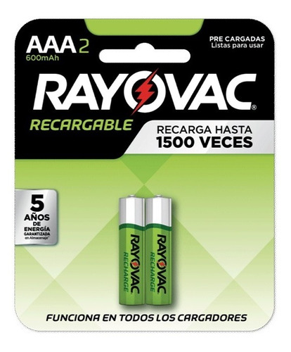 Pack 2 Pilas Recargables Rayovac Aaa 600mah Energizer Brands