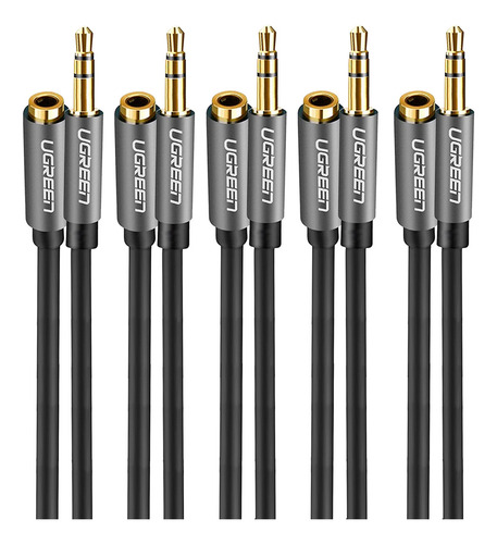 Kit 5 Cabo De Extensão Áudio Ugreen 3.5mm Macho/fêmea 5m