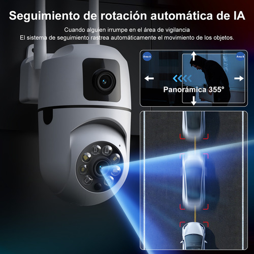 Cámara De Seguridad Wifi Exterior 8MP Doble Lente con Alarma Security Camera Surveillance Dual Screen Auto Tracking Full Color Outdoor IP Cameras 8x Zoom color Banco