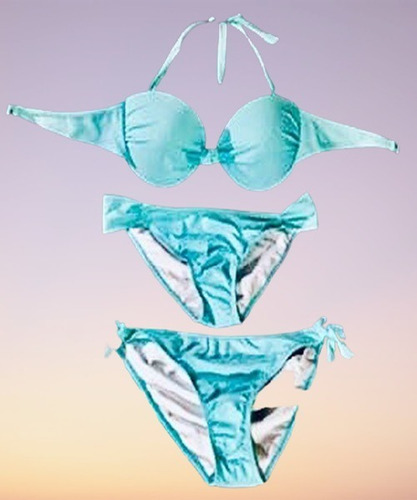 Imagen 4 de 4 de Bikini 3 Piezas: 1 Top Copa Con Horma, Aros + 2 Calzones