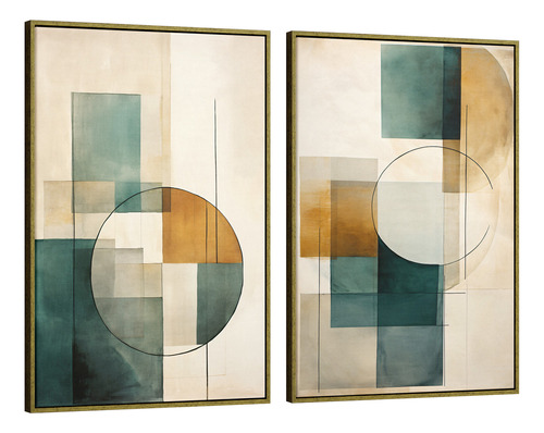 Quadros Decorativos Abstratos Sala Moderno Boho Tela Canvas Cor Da Armação Dourado