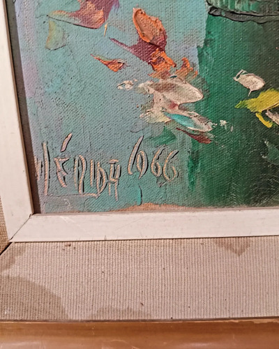 Óleo Sobre Tela Del Autor Manuel Muñoz Merida. Flores (Usado)