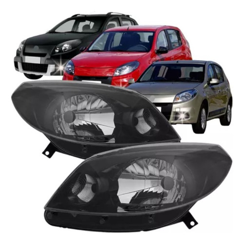 Farol Sandero 2012 A 2014 Foco Simples Mascara Negra
