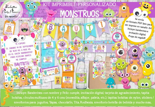 Kit Imprimible Candy Bar Monstruos Monstruitos Personalizado