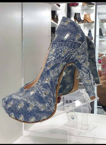 Zapato Jean Plataforma Mujer Unico Rasgado Brillos
