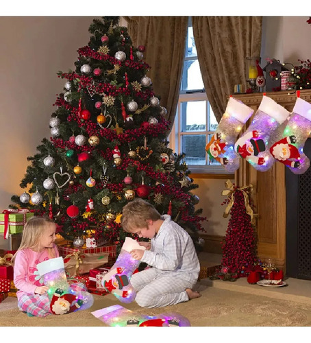 3 Piezas De Medias Navideñas Con Led, Decoración De Chimenea
