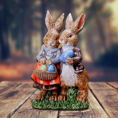 Escultura De Mesa De Conejo De Pascua Pintada A Mano Pareja